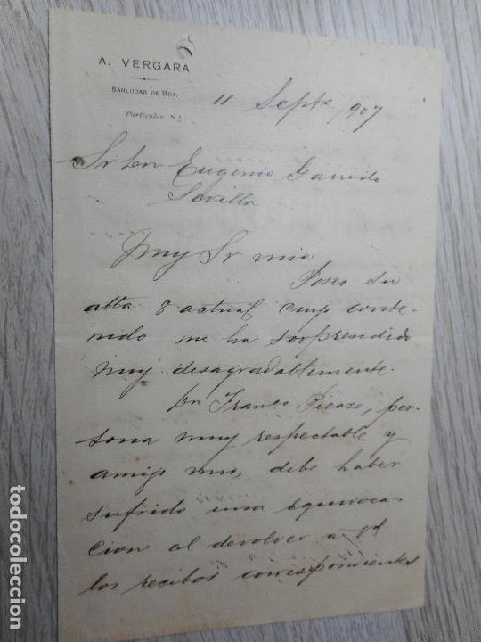 Manuscrits anciens: ANTIGUA CARTA.EUGENIO GARRIDO.PERIODICO LA RECONQUISTA-ANTONIO VERGARA.SANLUCAR BARRAMEDA 1907