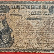 Manuscritos antiguos: DOCUMENTO ESCLAVOS BILLETE 1ª CLASE MANUMISION 1868 CUBA 25 PESOS SERIE A CESPEDES ORIGINAL. Lote 302528998