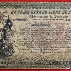Manuscritos antiguos: DOCUMENTO BILLETE MANUMISION 2ª CLASE DE 17 ESCLAVOS Nº 5 BAYAMO CUBA 1868 C M CESPEDES ORIGINAL. Lote 302530363