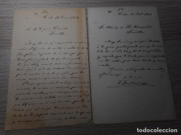 Manuscrits anciens: ANTIGUAS CARTAS EUGENIO GARRIGA.PERIODICO LA RECONQUISTA-JOAQUIM ZURBANO.CADIZ 1909