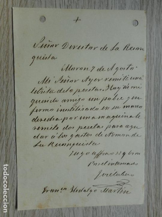 Alte Manuskripte: ANTIGUA CARTA EUGENIO GARRIGA.PERIODICO LA RECONQUISTA-FRANCISCO HIDALGO MARTIN.MORON FRONTERA.