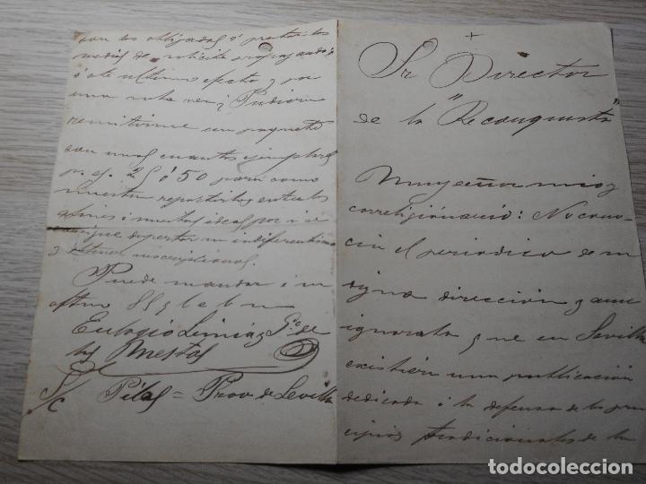 Manuscritos antiguos: ANTIGUA CARTA EUGENIO GARRIGA.LA RECONQUISTA-EULOGIO LIMIA GARCIA DE LAS MESTAS.PILAS SEVILLA?