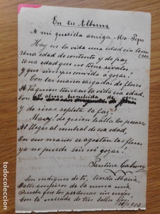 Alte Manuskripte: ANTIGUOS POEMAS MANUSCRITOS.PAULINA GALVEY. 1903