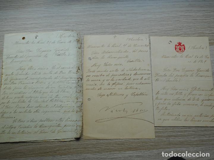 Ancient Manuscripts: ANTIGUAS CARTAS EUGENIO GARRIGA.PERIODICO LA RECONQUISTA-CAPELLAN.ALMONASTER HUELVA 1909