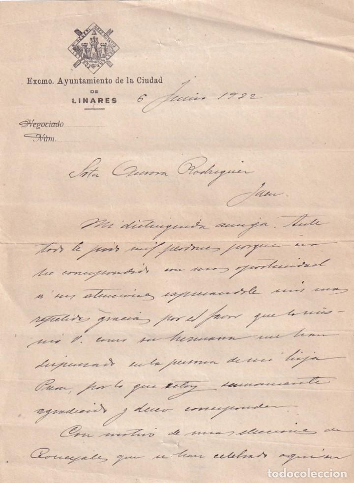 Alte Manuskripte: Carta manuscrita Ayutamiento de Linares. Ja&eacute;n firma en el reverso.