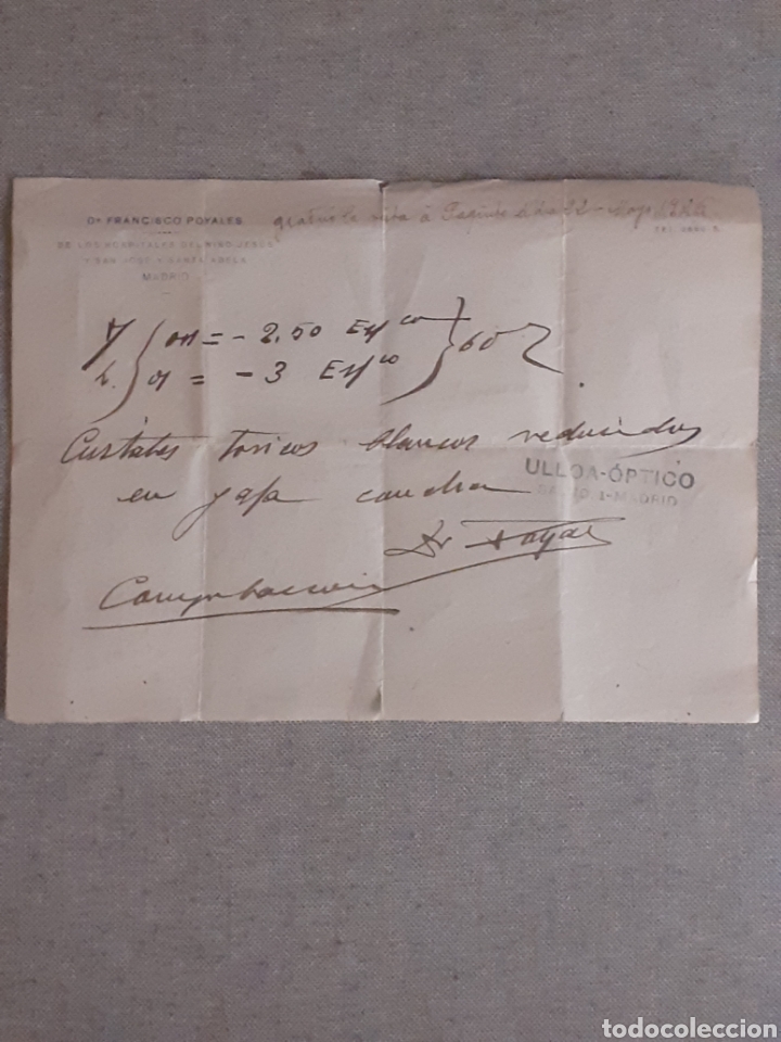 Alte Manuskripte: Diagn&oacute;stico oftalmol&oacute;gico. 1926. Dr. F. Poyales, Olozaga 3, Madrid y Ulloa-Optico. Pedido m&iacute;nimo 5&euro;