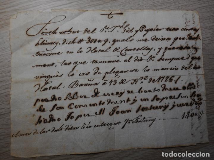 Manuscritos antiguos: ANTIGUO RECIBO MANUSCRITO CATALAN.GIOL PUYOLAR.HOSTAL CENTELLES.BARCELONA 1786