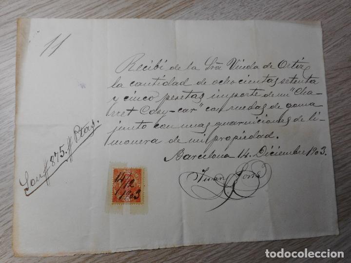 Manuscritos antiguos: ANTIGUO RECIBO MANUSCRITO.VIUDA DE ORTIZ.JUAN PONS.BARCELONA 1903