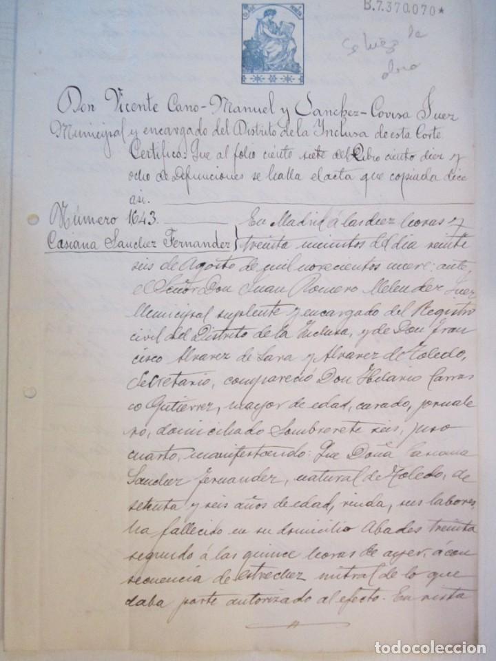 Manuscritos antiguos: ACTA DE DEFUNCION DE 2 PAGINAS EN MADRID 1810