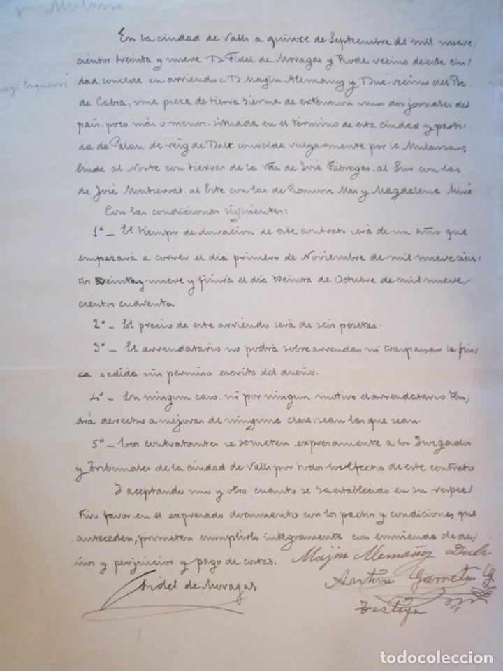 Manuscritos antiguos: DOCUMENTO MANUSCRITO DE ARRENDAMIENTO DE TIERRAS EN VALLS 1939