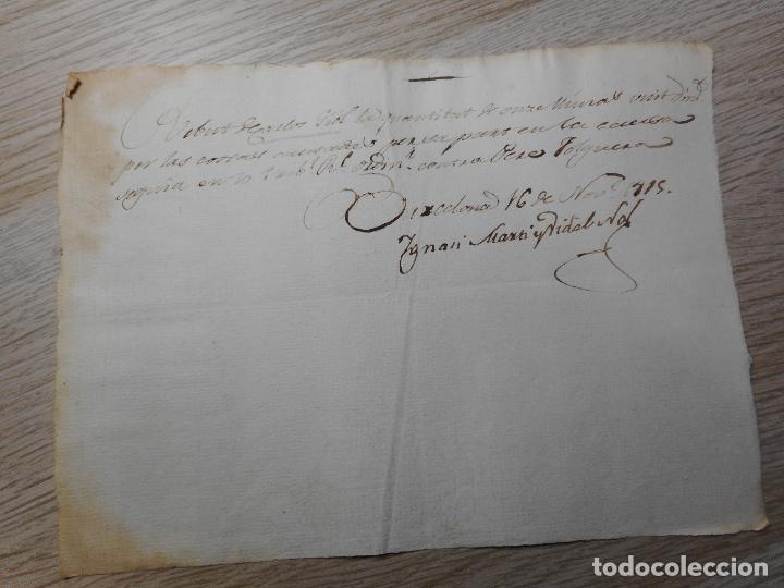 Manuscritos antiguos: ANTIGUO RECIBO MANUSCRITO.GARLOS GIOL-IGNASI MARTI Y VIDAL.BARCELONA 1815
