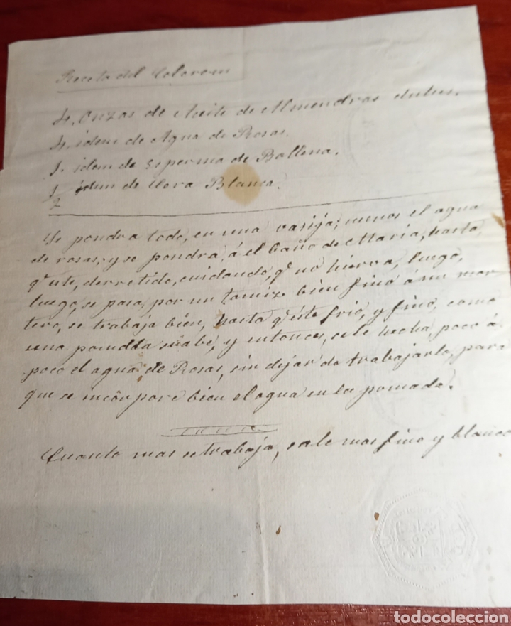Manuscritos antiguos: Receta m&eacute;dica para el colera de 1828