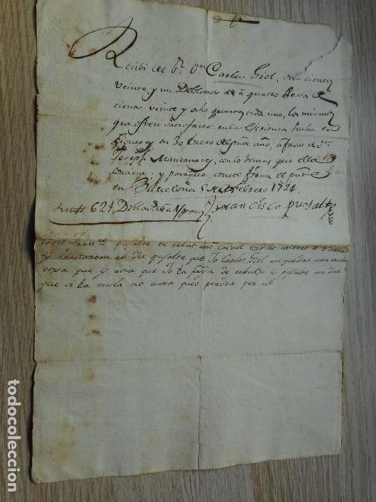 Manuscritos antiguos: ANTIGUO MANUSCRITO CATALA. RECIBO CARLOS GIOL.JOSEPH MANZANARES.FRANCISCO PUJALTE BARCELONA 1794
