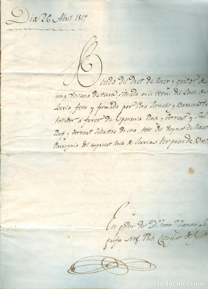 Manuscritos antiguos: NUMULITE A30081 Manuscrito 1817 Venda dret a muir y guitar Cervi&agrave; Notario de Gerona Girona
