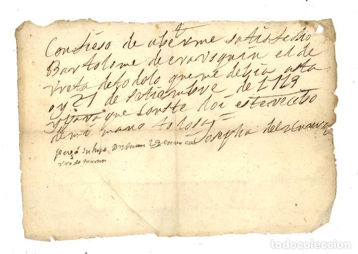 Manuscritos antiguos: Manuscrito recibo de 1723 de Bartolom&eacute; de Erausquin. Tolosa