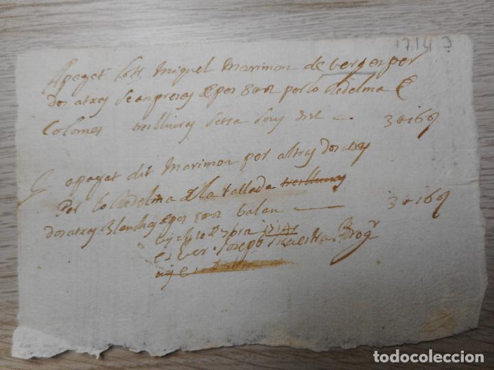 Manuscritos antiguos: ANTIGUO RECIBO MANUSCRITO.CATALAN.MIGUEL MARIMON.VERGES GERONA SIGLO XVIII