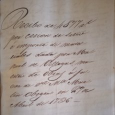 Manuscritos antiguos: ANTIGUO DOCUMENTO MANUSCRITO SIGLO XVIII RECIBO AÑO 1736. Lote 313560428