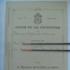 Manuscritos antiguos: NOTARIO MARIANO DE SOTA : COPIA ESCRITURA DONACION DE FINCA . SEVILLA, 1923. MANUSCRITO, 5 FOLIOS. Lote 313607058