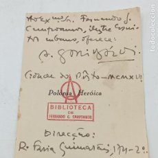 Manuscritos antiguos: SIGNED, AUTOGRAPH, FIRMA. ESCRITOR A. GARIBALDI. VER