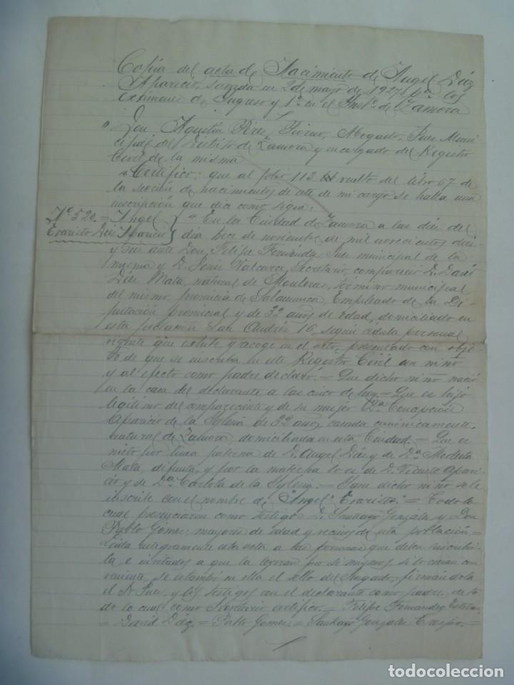 Manuscrits anciens: ACTA DE NACIMIENTO DE SE&Ntilde;OR NACIDO EN ZAMORA EN 1927. MANUSCRITO