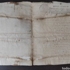 Manuscritos antiguos: ~ DOCUMENTO MANUSCRITO ILEGIBLE POSIBLEMENTE DE 1739, CON SELLO DE MARAVEDÍES ? ~