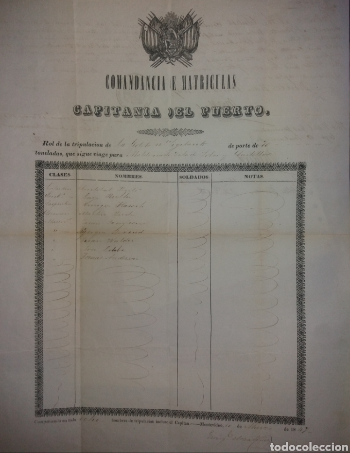 Manuscritos antiguos: Documento De 1847 Goleta Vigilante Viaje A Castillos Rocha e ISLA DE LOBOS MALDONADO URUGUAY