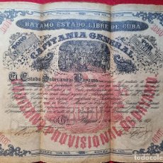 Manuscritos antiguos: BONO CUBA 1861 BAYAMO ESTADO LIBRE CAPITANIA GENERAL 1000 PESOS CM. CESPEDES GOBIERNO PROVISIONAL. Lote 316941678