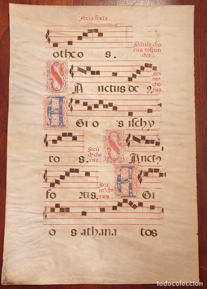 Manuscritos antiguos: A&Ntilde;O ca. 1550 - ENORME PERGAMINO ORIGINAL CANTORAL , ANTIFONARIO. MANUSCRITA, S.XVI.