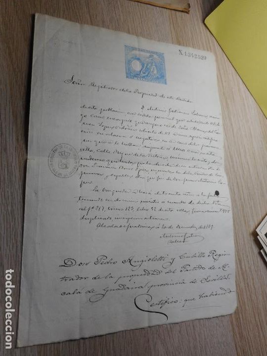 Manuscrits anciens: ESCRITURA.MARIA CARMEN LOPEZ ORDO&Ntilde;EZ.ALCALA DE GUADAIRA SEVILLA 1889 TIMBRE AZUL.ANGIOLETTI CUBILLO