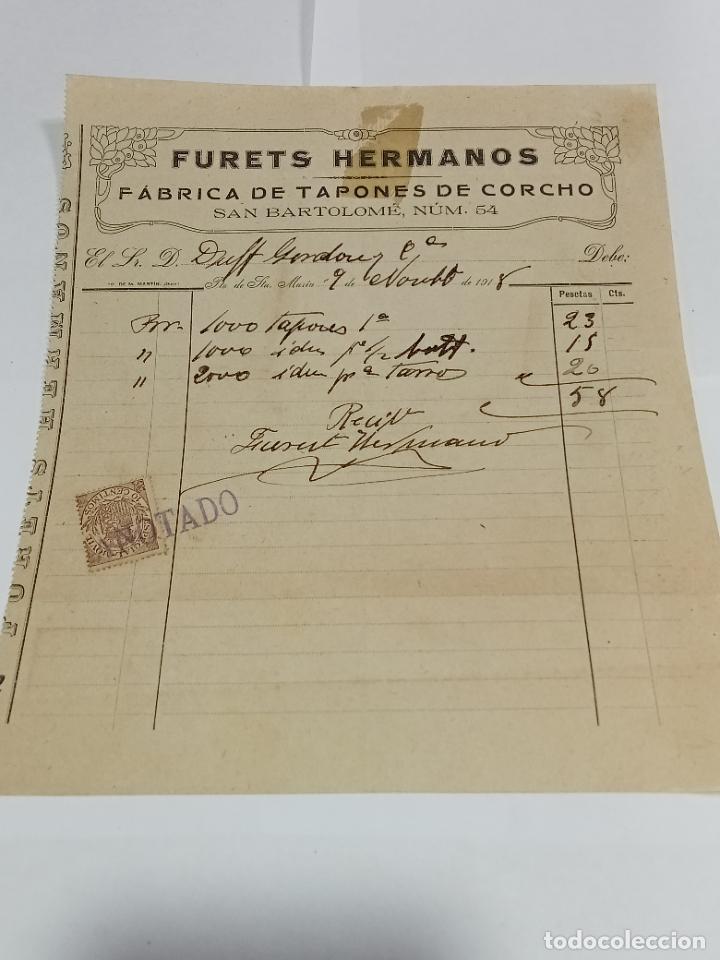 Alte Manuskripte: FACTURA. FURETS HERMANOS. FABRICA DE TAPONES DE CORCHO. 1918. PTO STA MARIA