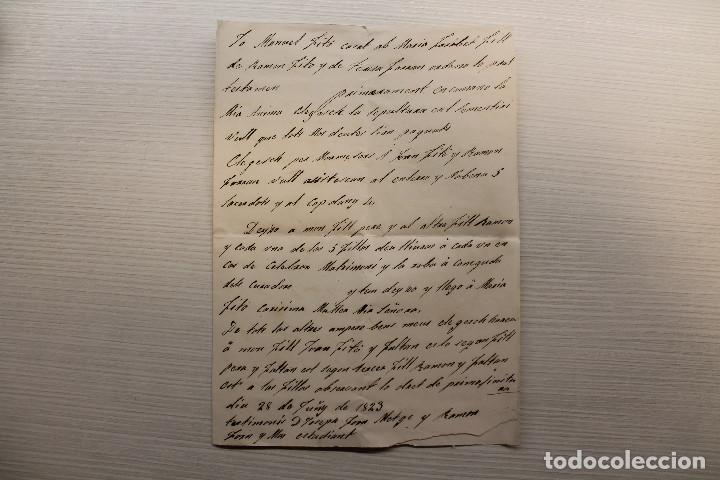 Manuscrits anciens: TESTAMENTO, MANUEL FIT&Oacute;, MANRESANA (SAN RAMON) LLEIDA, 1823, DERECHO DE PRIMOGENITURA