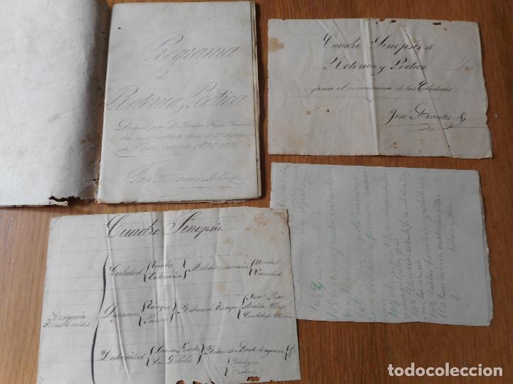 Manuscrits anciens: CUADERNO.PROGRAMA RETORICA-POETICA.ISIDRO FRIAS FONTANILLES.JOSE ARANDES LLOPART. REUS 1876