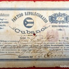 Manuscritos antiguos: DOCUMENTO CUBA CERTIFICADO AYUDA GUERRA INDEPENDENCIA CONTRIBUCION PARTIDO REVOLUCIONARIO TAMPA 1895. Lote 330603478
