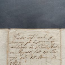 Manuscritos antiguos: DOCUMENTO MANUSCRITO PROPIETARI CASTELL PAPERS DELS PACTES MOLINER FLIX 1827 XIX LLEIDA