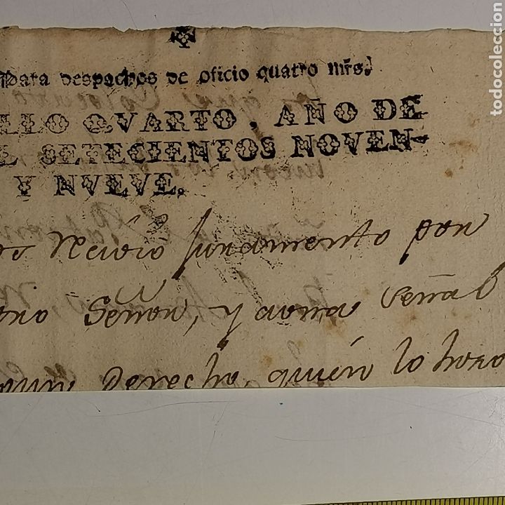 Manuscritos antiguos: Fragmento de documento de 1799, Real aduana. RECORTADO - Foto 3