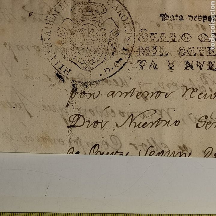 Manuscritos antiguos: Fragmento de documento de 1799, Real aduana. RECORTADO - Foto 4