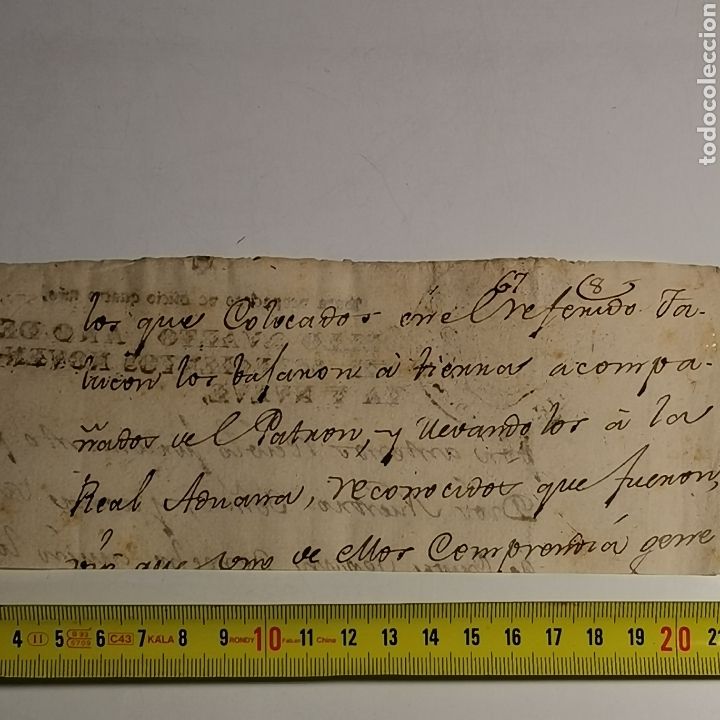 Manuscritos antiguos: Fragmento de documento de 1799, Real aduana. RECORTADO - Foto 5