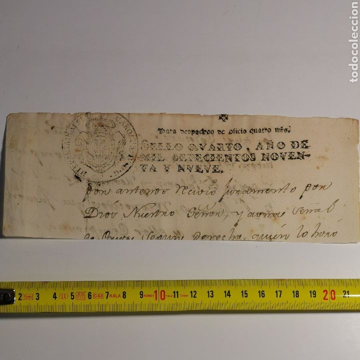 Manuscritos antiguos: Fragmento de documento de 1799, Real aduana. RECORTADO - Foto 1