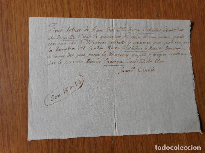 Alte Manuskripte: ANTIGUIO RECIBO MANUSCRITO CATALAN ANTON GALADIES.VILLA DE CALAF-FRANCISCO CISTERIO.TARREGA 1800