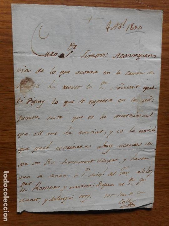Ancient Manuscripts: ANTIGUA CARTA MANUSCRITO CATALAN.SIMON VERT LA BISBAL GERONA 1800