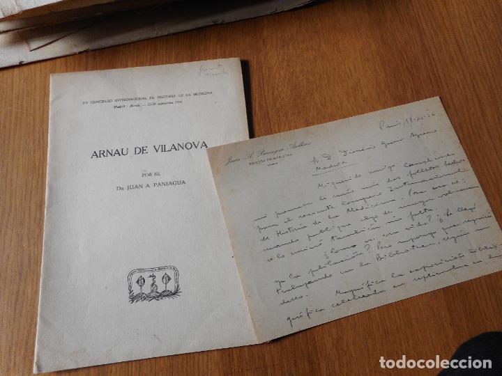 Ancient Manuscripts: ANTIGUO FOLLETO Y CARTA MANUSCRITA. ARNAU DE VILANOVA.JUAN PANIAGUA ARELLANO.PARIS 1956