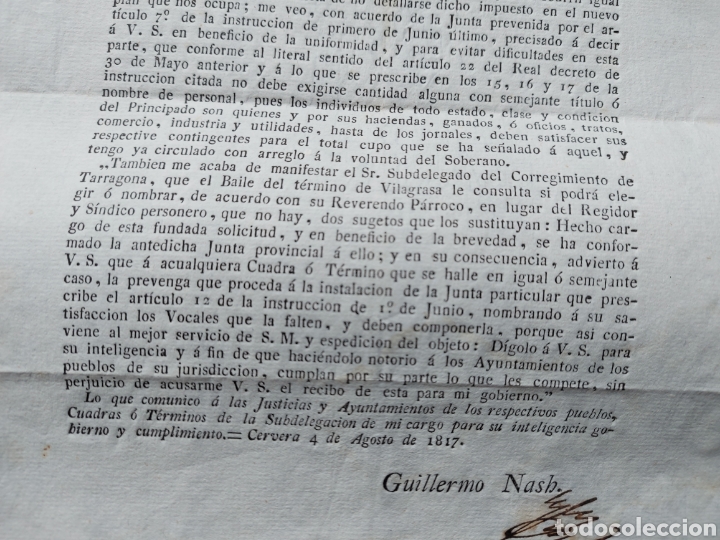 Manuscritos antiguos: Documento Guillermo Nash Ej&eacute;rcitos Tortosa baile termino Vilagrasa 1817 XIX - Foto 5