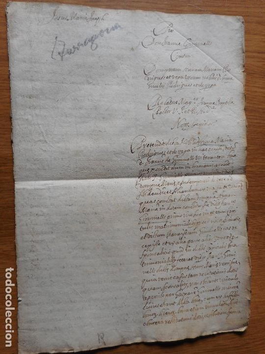 Ancient Manuscripts: ANTIGUO MANUSCRITO ANNA MARIA RODRIGUEZ VEGA - FAMILIA GEMINELLS. TARRAGONA 1696