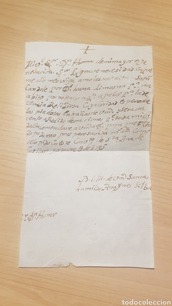 Ancient Manuscripts: CARTA MANUSCRITA A&Ntilde;O 1795 19,5x 11,5 cm