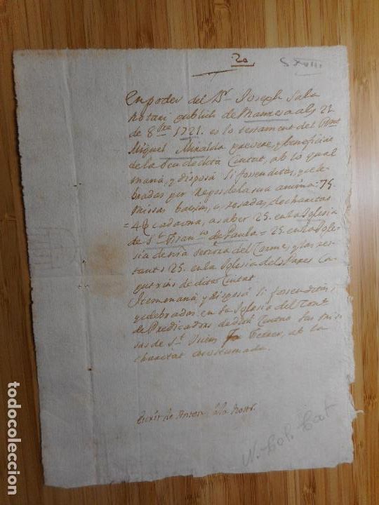 Ancient Manuscripts: ANTIGUO MANUSCRITO CATALAN MIGUEL MIRALDA MANRESA 1721