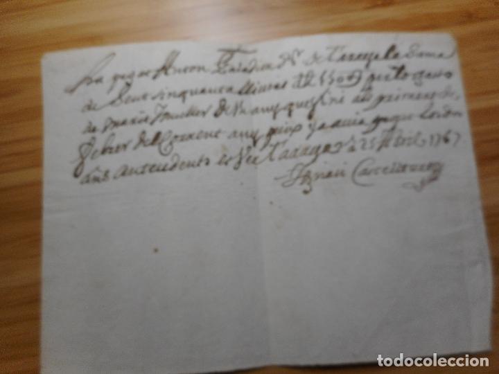 Ancient Manuscripts: ANTIGUO RECIBO MANUSCRITO CATALAN MARIA MUELLER-IGNASI CASTELLNOU. TARREGA LERIDA 1767