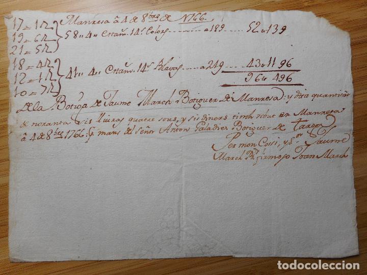 Ancient Manuscripts: ANTIGUO MANUSCRITO CATALAN JAUME MARCH BOTIGUER MANRESA 1766. ANTON PALADIES