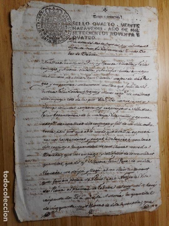 Ancient Manuscripts: ANTIGUO MANUSCRITO CATALAN.JOAN Y THERESA OLIVELLA.SILVESTRE FELIU.VILAFRANCA PENEDES BARCELONA 1794