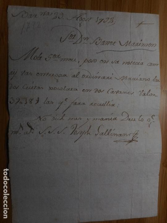 Ancient Manuscripts: ANTIGUO MANUSCRITO CATALAN.CARTA. BARCELONA 1792