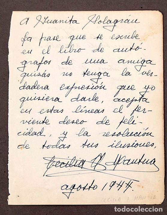 Manuscritos antiguos: CECILIA A. MANTUA - DEDICATORIA AUTOGRAFA - 1944 - Foto 2